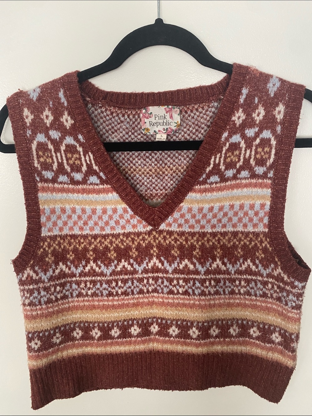 Pink Republic Rust Multi-Pattern V-Neck Sweater Vest